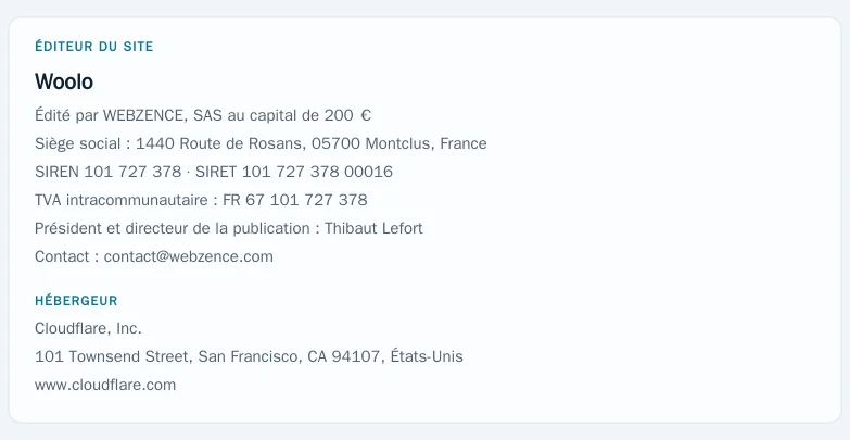 Coordonnées légales de l’éditeur et de l’hébergeur du site